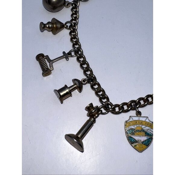 Vintage Charm Bracelet 11 Charms Travel Lamp Mower Football Telephone Light Bulb - Picture 3 of 7